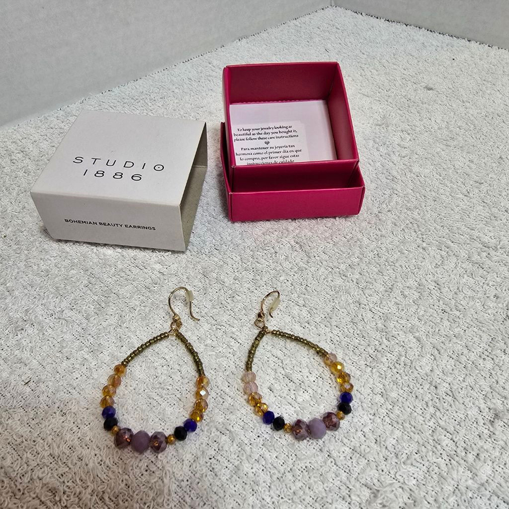 Women's STUDIO 1886 Bohemian Beauty Earrings One Size Gold Purple